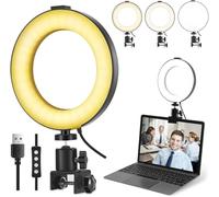 6" Portable Ring Light for Laptop & Zoom Meetings, USB-Powered Desk Clip-On Ring Light with 3 Modes Dimmable 10 Brightness, Compatible with Webcam/Monitor/Phone