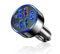 6 Ports Car Charger Adapter 12-24V Super Fast Cigarette Socket Lighter Car Universal Charger Mobile Adapter with Digital Display for iPhone iPad Samsung Galaxy Pixel Android(2PD+QC3.0 3.1 4 USB Input)