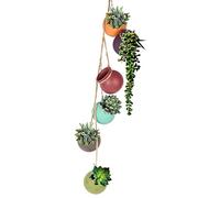 6 Pot Mixed Bright Rainbow-Color Hanging Ceramic Planter Set with Drain Hole Suitable for Flower Cactus Plant Small Hanging Pots for Succulents Outdoor Indoor On Wall Ceramic