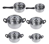 6 Pots 12 Piece Stainless Steel Pots and Pans Casserole Pot Cookware Set with Glass Lid (D D