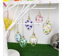 6 Pretty Flower Easter Tree Decorations | 6cm | Glass | Gisela Graham