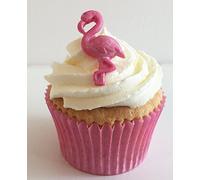 6 Pretty Sugar Flamingos: Dark Pink Sparkle