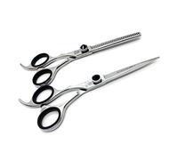 6" Professional Barber Salon Hair Cutting Scissors and Thinning Set Offset Handle - STARDUST Left hand 6 inch SET - Silver