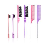 6 Professional Hair Comb Sets, Pointed Tail Hair Double-Headed Design, Eyebrow Brush Styling Tools, Pan Hair Makeup Accessories (Pink, Purple).