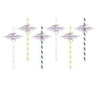 6 Pterodactyl Dinosaur Paper Straws, Dinosaur Birthday Party Tableware, Green Striped Paper Straws, Childrens Birthday Party
