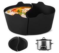 6 Quart 2-in-1 Silicone Slow Cooker Liners, Oval Divider Insert for Two Meal Cooking, Reusable Liner with Anti-Slip Handle, Dishwasher Safe, Fits Most 6 QT Oval Cookers, Easy to Lift Out