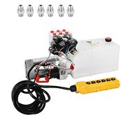 6 Quart 6 Way Hydraulic Power Unit 12V DC Double Acting Solenoid Hydraulic Pump with Plastic Reservoir for Dump Trailer Car Lifting
