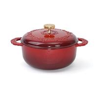 6 Quart Chip-resistant Enameled Cast Iron Dutch Oven Pot with Lid and Elegant Gold Hollow Knob With Handcrafted Inlaid Cubic Zirconia Detail, Safe For Bake,Stew, Braise, Boil, Deep Fry, Roast(Red)
