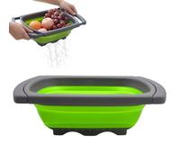 6 Quart Collapsible Colander Strainer, XL Large Over The Sink Vegetable Pasta Strainer, Collapsible Colander Strainer for Fruit Berries, Colanders with Handles up to 61cm for Kitchen (Green)