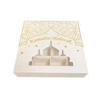 6 Ramadan Mubarak Empty Grid Favour Boxes, White, Gold Favours, Elegant Pick Mix Sweet Grid Box, Empty Gift Box, Sweets, Hamper Gift, Decorations.