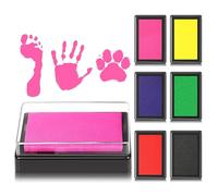 6 Reusable Baby Ink Pads for Handprints & Footprints, Safe Non- Washable Ink, 6 Vibrant Colors, Perfect for Newborns, Infants, Pets, Commemorative Keepsakes, Easy to Clean & Stackable D