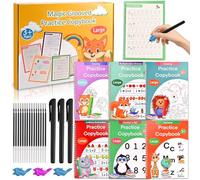 6 Reusable Handwriting Practice Books for Kids Ages 3-8 - Large Magic Grooved Workbooks with Pens | Letter & Number Tracing, Drawing & Maths | Preschool & Reception Set - 26 x 18.5cm