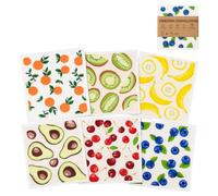6 Reusable Sponge Cloths with Fruit Prints for Kitchen Washing Up | Super absorbent reusable sponges replacing traditional dish cloths for kitchen wiping, drying, and daily washing up chores.