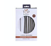 6 Reuseable Stainless Steel Straws & Cleaning Brushes Set