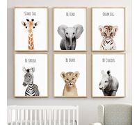 6 Rigolo Animal Poster Elephant Giraffe Zebra Tiger Lioncub Hippopotamus Inspirational Phrase 21 x 30 cm Savannah Baby Bedroom Wall Decoration Gift without Frame