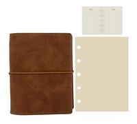 6-Ring Binder Travelers Notebook, 50 Sheets Eye-Caring Paper, Compact, M5 Mocha Leather, Sheep Leather Cover, 2025 Calendar Insert, Elegant, Perfect for Planning, Travel, and Journaling