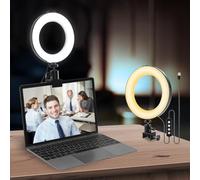 6" Ring Light with Clamp Mount & 10 Brightness Level，Desktop Light for Remote Meeting, YouTube, Selfie, Makeup, Live