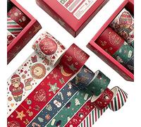 6 Roll Christmas Holiday Tape Scrapbooking Paper Tape for Gift Wrapping Journal Planner Art Project Decoration Christmas Holiday Tape