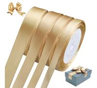 6 Roll Gold Satin Ribbon - 6/10/15/20mm Champagne Gold Satin Ribbon, 132 Meters Solid Colors Fabric Ribbon for Gift Wrapping, Crafting, Balloons & Cake Decoration