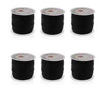 6 Rolls 0.8mm Flat Elastic Cord for Jewelry Making, 60m/65yard Elastic String for Bracelet, Stretchy Bead Cord, Stretch Thread Beading Cord for Necklace Beading Crafts, Black