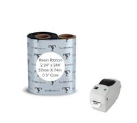 6 Rolls 2.24" x 244' Premium Resin Ribbon, 57mm x 74m Black Thermal Transfer Ribbon - Compatible with Zebra TLP2824, TSC, GoDex, Honeywell 2" Desktop Label Printers, 1/2" Core