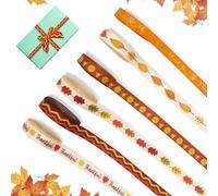 6 Rolls 30 Yards Fall Ribbons Autumn Harvest Ribbons Wave Polyester Satin Ribbon Thanksgiving Pumpkin Maple Leaf Orange Ribbon 3/8" Wide for Gift Wrapping DIY Crafts Fall Thanksgiving Decor