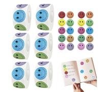 6 Rolls 3000 PCS Smiley Face Stickers, 25mm Reward Stickers Round Glitter Happy Face Sticker Self Adhesive Smile Emoticon Color Coding Labels for School Gift Party Decorations (10 Colors)