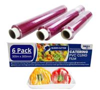 [6 Rolls] 300m x 30cm Professional Cling Film with Slider Cutter - Tear Resistant, Water & Moisture Proof, BPA-Free Catering Cling Film - Freezer Safe Heavy Duty for Kitchen, Home & Commercial Use