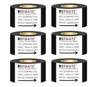 6 Rolls 30mm x 100m Black Hot Stamping Foil Thermal Transfer Ribbon Resin for Coder Printer Machine, Black Color Ribbon for Coding Machine (Black-6pcs)