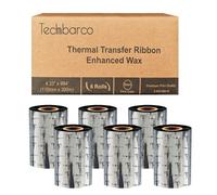 6 Rolls 4.33" x 984'(110mmx300m) Enhanced Wax Thermal Transfer Ribbon, Core 1", Black, Ink Outside, Barcode Ribbon Compatible with Zebra Printer