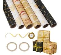 6 Rolls Birthday Gift Wrapping Paper, 43 cm x 3 m Gift Wrapping Roll, Gold Onion Ribbon, for Packaging Christmas Gifts, Children's Day Gifts