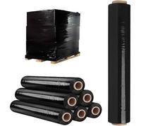 6 Rolls Black Pallet Stretch Shrink Wrap 500mm x 250m - 23 Micron | Heavy-Duty Cast Film for Packing, Moving & Storage | Waterproof, Non-Extended Core Cling Film - Bubble Wrap Shop
