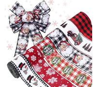 6 Rolls Christmas Ribbon Wired, 2.5"Christmas Tree Ribbon Christmas Ribbons for Gift Wrapping Crafts, Santa Claus Red Truck Snowman Garland Plaid Ribbon for Wreath Big Bows Home Decor