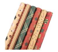 6 Rolls Christmas Wrapping Paper 70cm x 50cm, Printed Kraft Paper with Christmas Pattern, Wrapping Paper for Christmas Party, Gift Wrapping, 6 Designs Mix (6)