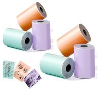 6 Rolls Colorful Mini Printer Sticker Paper Roll 50mmx3.5m（1.97in ×137.8in） for T02/M02X/M02L Solid Printing Thermal Printer Paper, Adhesive Thermal Sticker for Journal, Photos, Study Notes