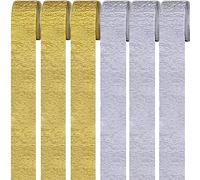 6 Rolls Crepe Paper Streamers, Gold+Silver Crepe Paper Roll Streamer, 4.5cm*25m Paper Craft Crepe, Background Snakes Paper for Birthday, Party Decorations, Wedding Decorations (1.8 Inch x 82 Ft/Roll)