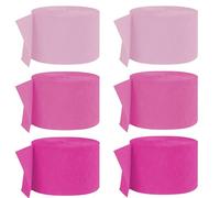 6 Rolls Crepe Paper Streamers - Party Rainbow Streamers for Hanging Decorations, 3-Color Pink Crepe Paper Rolls for Birthday & Kids’ Party Decor (25m Length per Roll)