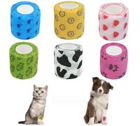 6 Rolls Dog Bandages for Paws Vet Wrap for Dogs Vet Wrap Dog Paw Bandage Self Adhesive Bandage Dog Bandages for Legs Vet Tape for Dogs for Wrist, Ankle Sprains & Swelling Elastic Comfy Gauze Bandanas