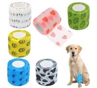 6 Rolls Dog Bandages - Self-Adhesive Vet Wrap for Paws, Legs, Injuries - Breathable, Flexible, No-Stick Pet Bandage for Dogs, Cats - Soft, Tearable, Colorful Wraps for First Aid