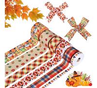 6 Rolls Fall Ribbon,30 Yards Autumn Grosgrain Ribbons,Thanksgiving Gift Wrapping Ribbon,Rustic Plaid Red Orange Brown Craft Ribbon for Thanksgiving Christmas Party Harvest Wreath DIY Decor