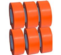 6 Rolls Flagging Marking Tape Orange,Non-Adhesive Survey Tape,Hi-Vis Plastic Ribbon Outdoor,Fade-Resistant for Surveyors Tree Hunting Trail Boundaries & Hazardous Areas Workplace (1" x 100′/Roll)
