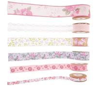 6 Rolls Flower Pattern Polyester Ribbon for Gift Wrapping and Cake Boxes | Double Sided Plain Weave, Smooth Surface, Bright Colours, Non Fading Decoration for Florists, Crafters and Classroom Projects