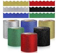 6 Rolls Glitter Bulletin Board Borders, Waterproof Sparkle Border Tape, Scalloped Decor Trim for Notice Boards, 196.8 Ft Total Length for Home Office