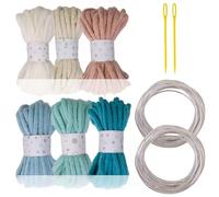 6 Rolls Hollow Braided String Cord 7mmX5Meters Multicolored Polyester Rope With Big Eye Needle And Metal Sculpting Wire Gardening Decoration Cord