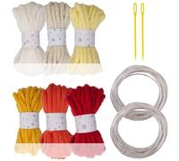 6 Rolls Hollow Braided String Cord 7mmX5Meters Multicolored Polyester Rope With Big Eye Needle And Metal Sculpting Wire Gardening Decoration Cord