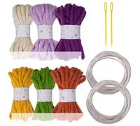 6 Rolls Hollow Braided String Cord 7mmX5Meters Multicolored Polyester Rope With Big Eye Needle And Metal Sculpting Wire Gardening Decoration Cord