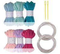 6 Rolls Hollow Braided String Cord 7mmX5Meters Multicolored Polyester Rope With Big Eye Needle And Metal Sculpting Wire Gardening Decoration Cord