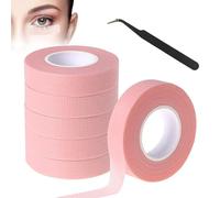 6 Rolls Lash Tape, Pink Eyelash Extension Tape Adhesive with Eyelash Tweezers, Breathable Micropore Fabric Supplies for Eyelash Extensions
