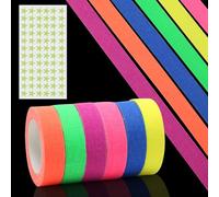 6 Rolls Neon Adhesive Tape, Fluorescent UV-Active Tape, Luminous Tape for Black Light Party, Party Decoration, Halloween, Stage Marking, Crafts - Waterproof & Writeable (5 m x 15 mm)