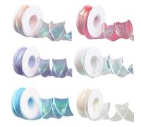 6 Rolls Organza Ribbon 4cm x 9m Gift Wrapping Ribbons in Assorted Colors Chiffon Ribbon Sash Glitter Fabric Snow Sheer Rainbow Organza Sash for DIY Crafting Bouquets Bows Wedding Celebrations